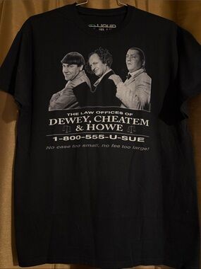 Liquido Black Graphic Tee with Dewey, Cheatem & Howe Print